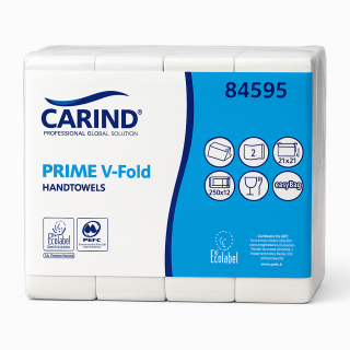 Asciugamani V-Fold CARIND Prime 12×250 | 2 Veli Pura Cellulosa Professionali